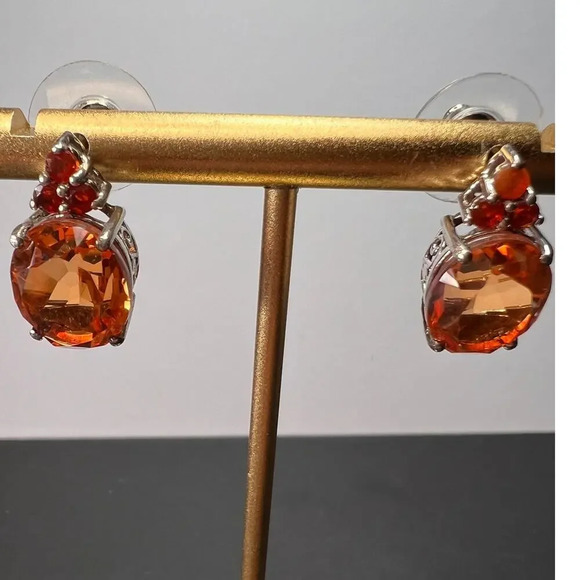 Tangerine quartz and fire opal sterling silver earrings - Picture 1 of 11